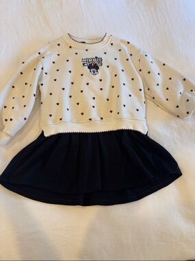 Zara Cream Minnie Heart Sweatshirt Dress with Black Skirt